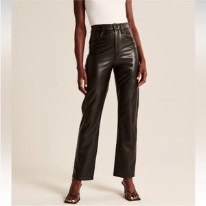 NWT Abercrombie & Fitch 26 Black Leather 90s Straight Ultra High Rise Pants G15